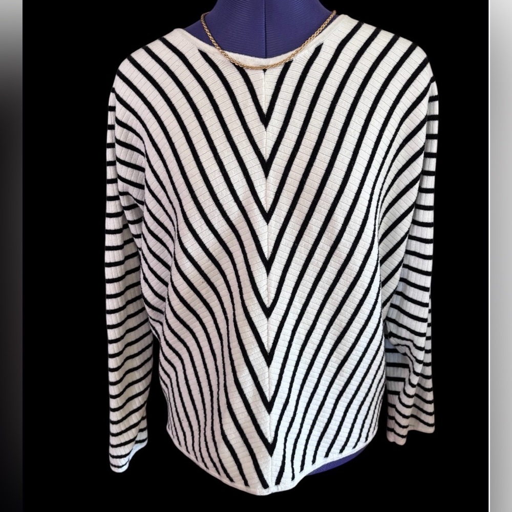 Philosophy Sweater Chevron Double Stripe Black White Large NWOT